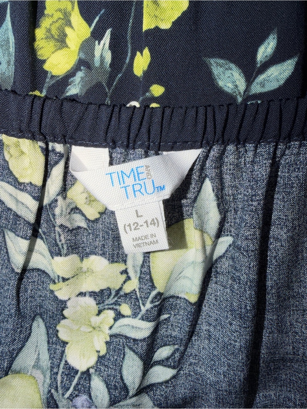 Time and Tru Navy Lemon Floral Adjustable Strap Midi Dress L Rayon - Picture 10 of 12